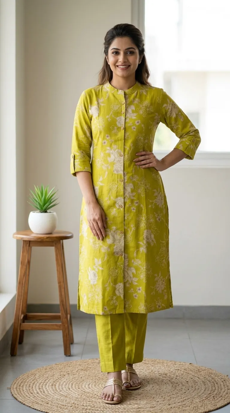 Mustard Yellow Floral Printed Kurta Set